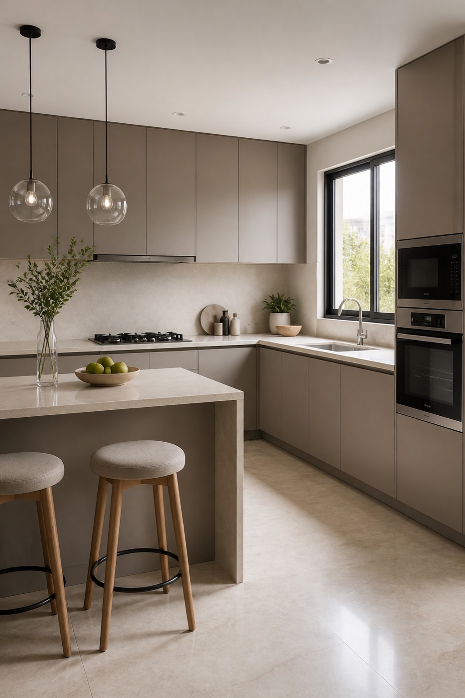 Greige L-shape kitchen