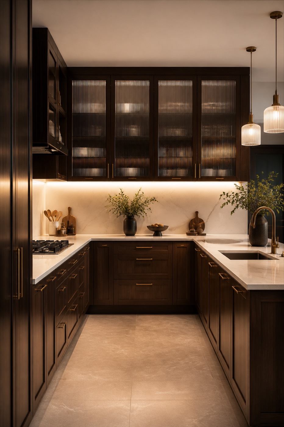 Walnut U-shape kitchen
